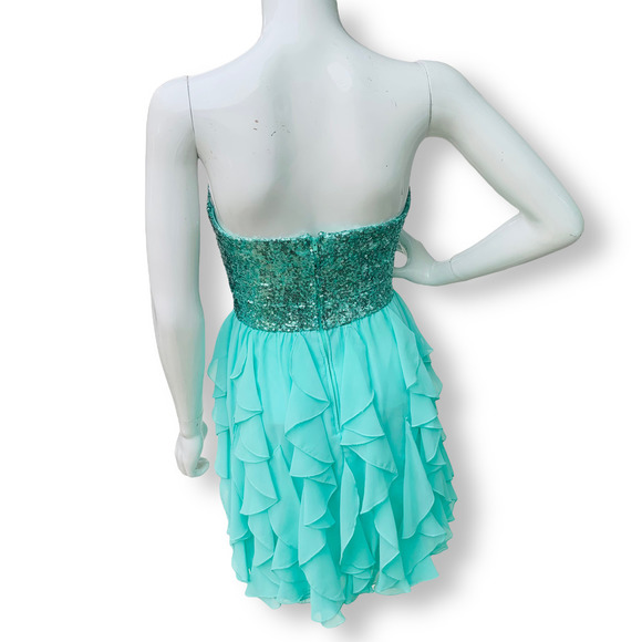 WINDSOR Sequin Bodice Strapless Ruffle Mini Dress - Picture 2 of 8